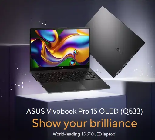 ASUS VivoBook Pro 15 Q533MJ-U73050 Ultra 7-155H ,16GB, 1TB SSD, RTX3050-6GB,15.6-inch FHD OLED, Win11, En-KB, Backlit, Black